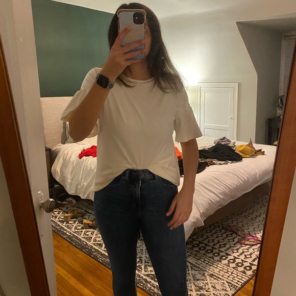 LOFT velvet puff sleeve top - Picture 1 of 2